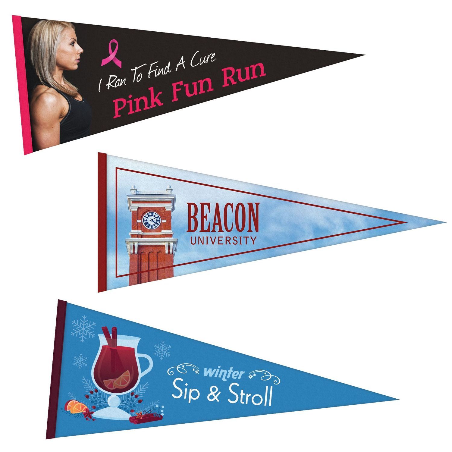 Pennant Felt Sign - Full Color Printed on 1 Side - 30" W x 12" H
